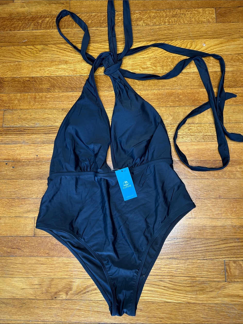 Cupshe Black Halter One-Piece Swimsuit with Tag